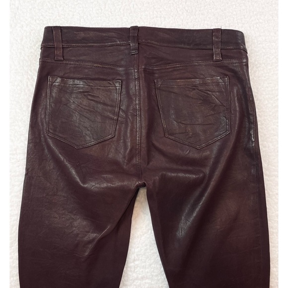 J BRAND • Burgundy Stretch Lamb Leather Skinny Ankle Zip Pants - Picture 10 of 16